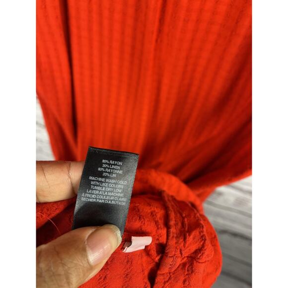 Amadi Dress Women's Large Red Textured V Neck Midi Long Sleeve Boho Made USA - Picture 6 of 9